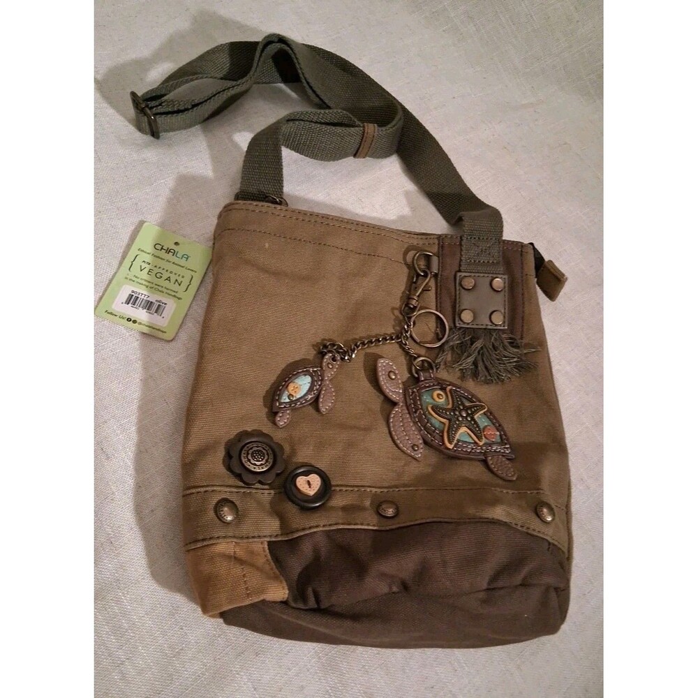 CHALA Olive Color Crossbody Two Turtles New With Tags 100 Cotton Ethical Fashion